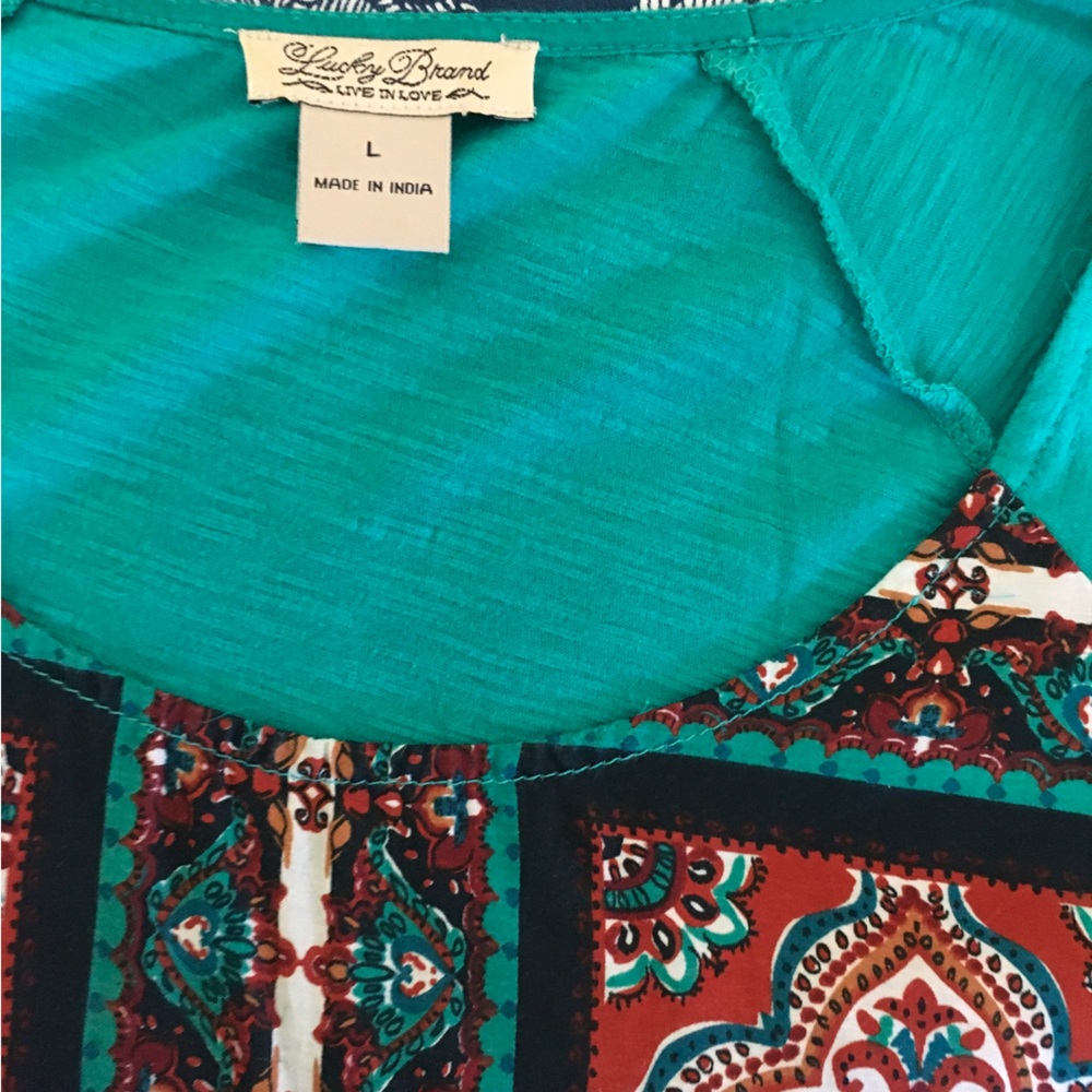 Lucky Brand Teal & Red Multi-Patterned Boho Tank